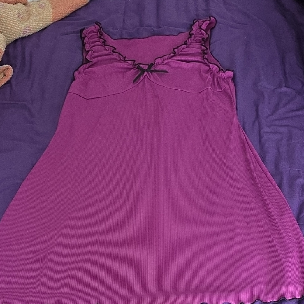 Women's Purple Ribbed Sleep Chemise Nightgown XL